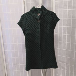 ITALIAN Wool & Mohair Sweater in Dark Green with Black/Navy Blue Detail
